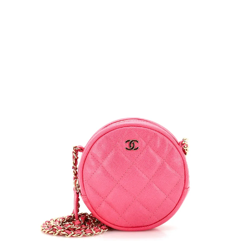 Christian Dior handbags with a back - pocket for quick storageRound Clutch with Chain Quilted Caviar Mini