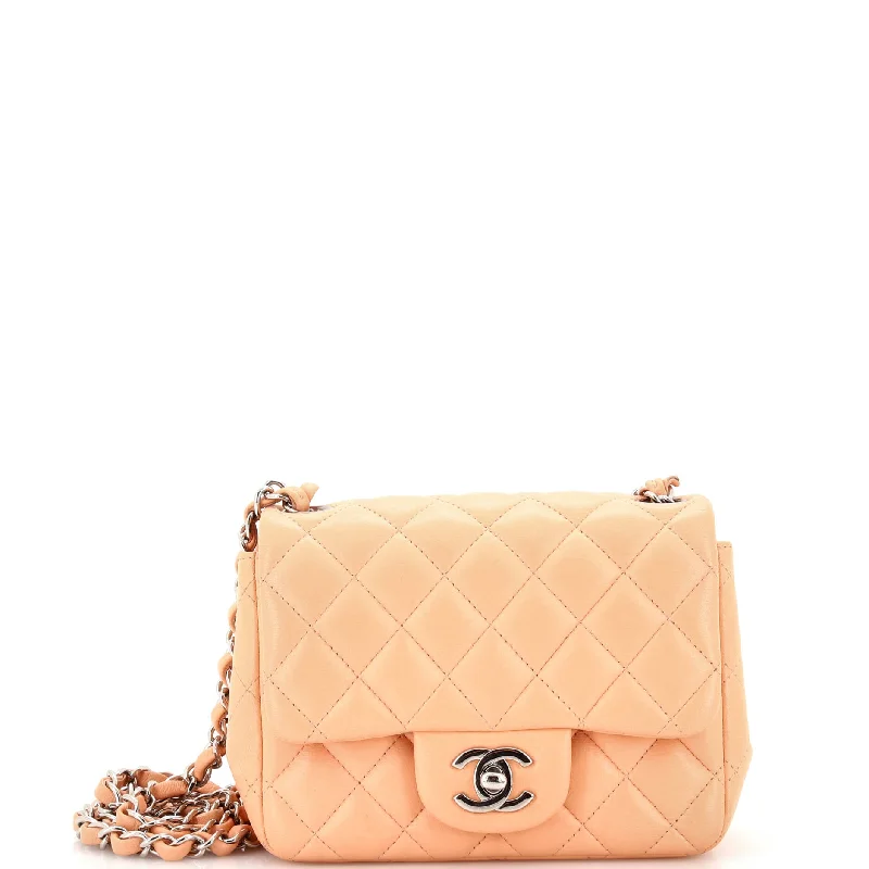 Christian Dior bags with a side - pocket for holding a water bottleSquare Classic Single Flap Bag Quilted Lambskin Mini