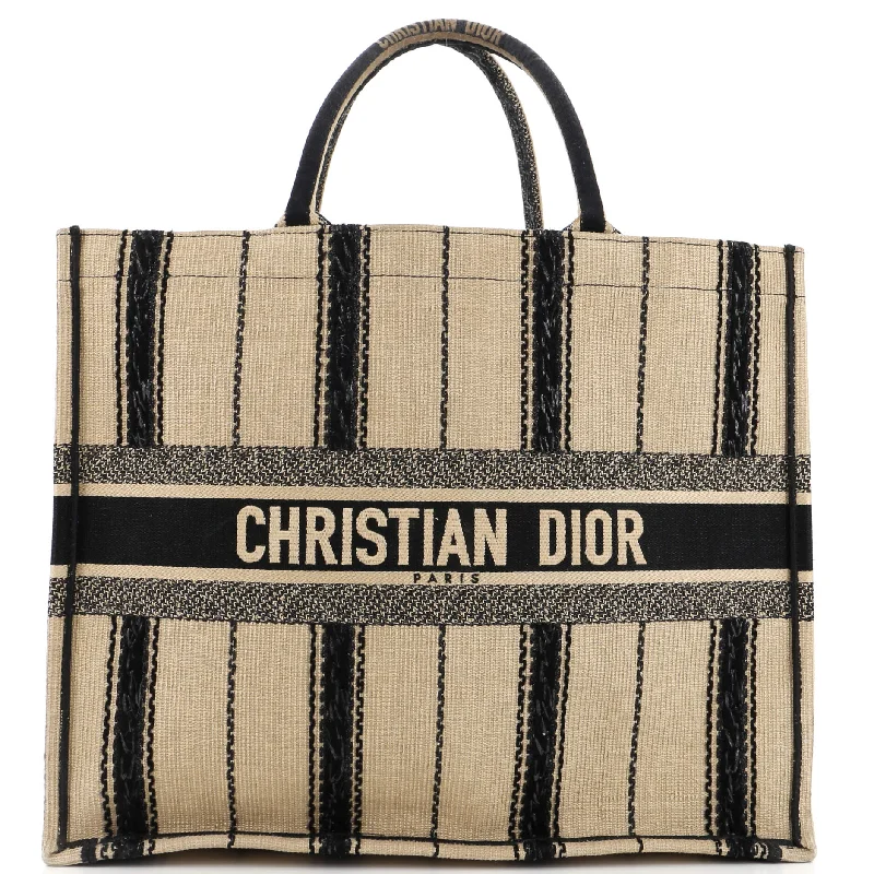 Christian Dior tote bags with a double - handle and shoulder - strap optionBook Tote Bayadere Stripe Embroidered Canvas Large