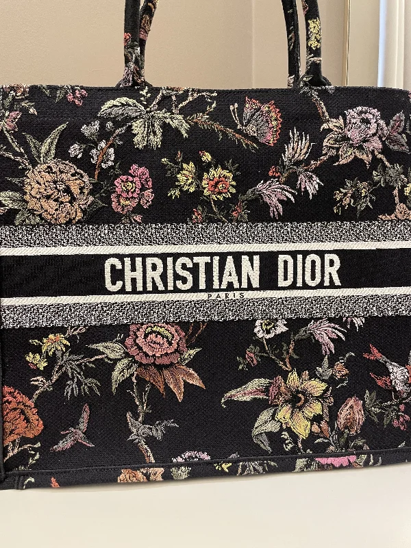 Christian Dior crossbody bags with a front - flap pocket for easy accessDior Book Tote Jardin Botanique Embroidery Black Multicolor