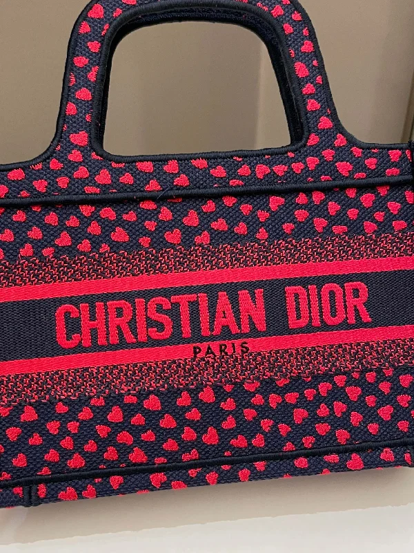 Christian Dior bags with a detachable coin purse insideDior Mini Book Tote Navy Blue / Red Embroidery